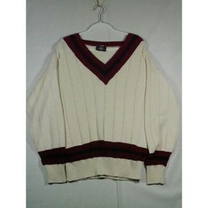 Aspetuck Trading Co Men's Cream Red Size M V-Neck Sweater 100% Cotton